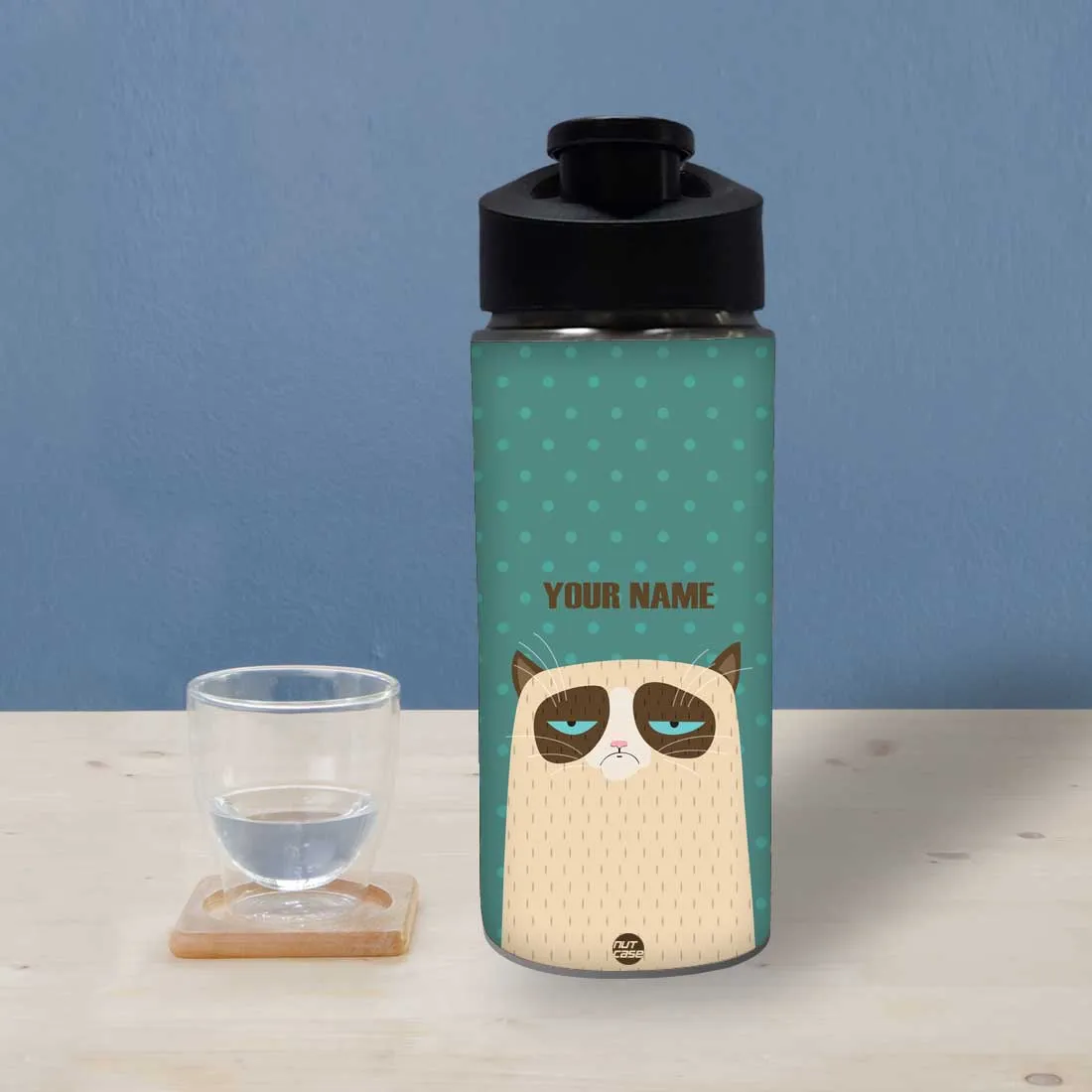 Personalized Water Bottle With Name - Lazy Cat