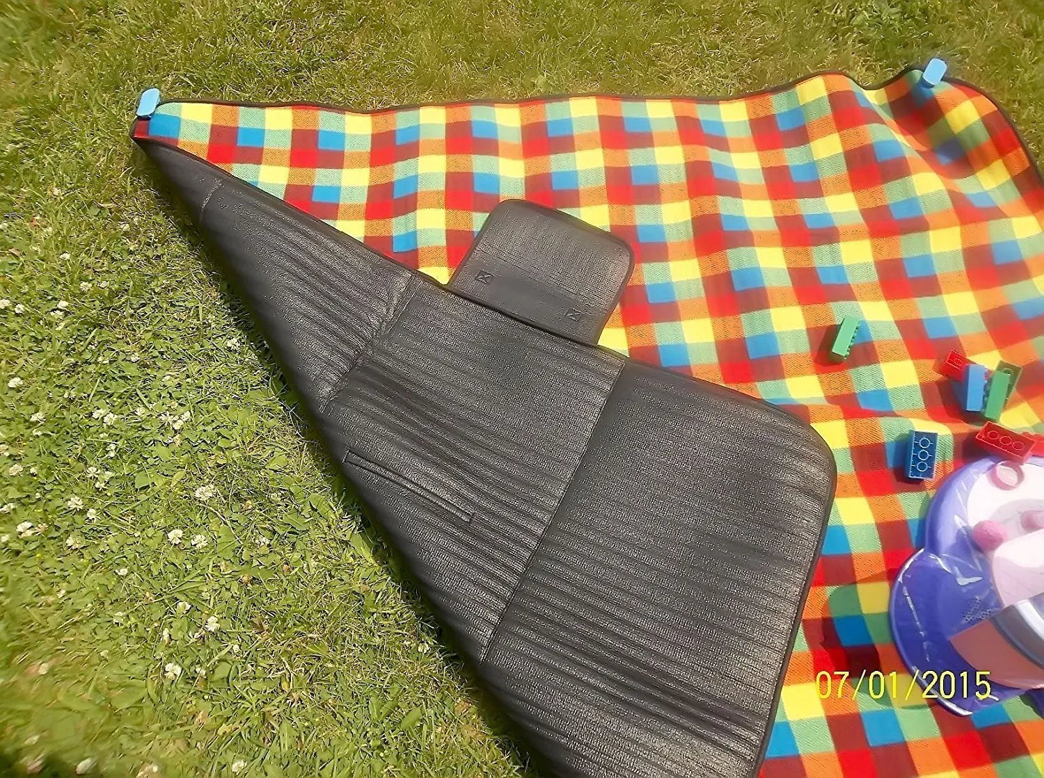 Picnic Blanket Waterproof Outdoor Mat 50 X 58 Inch - Free Blanket Fastener Pegs - Soft Fleece Top Mat with Carrying Handle-Folds Small Great for Camping Mat, Blanket For Beach (Orange and Red Pattern)