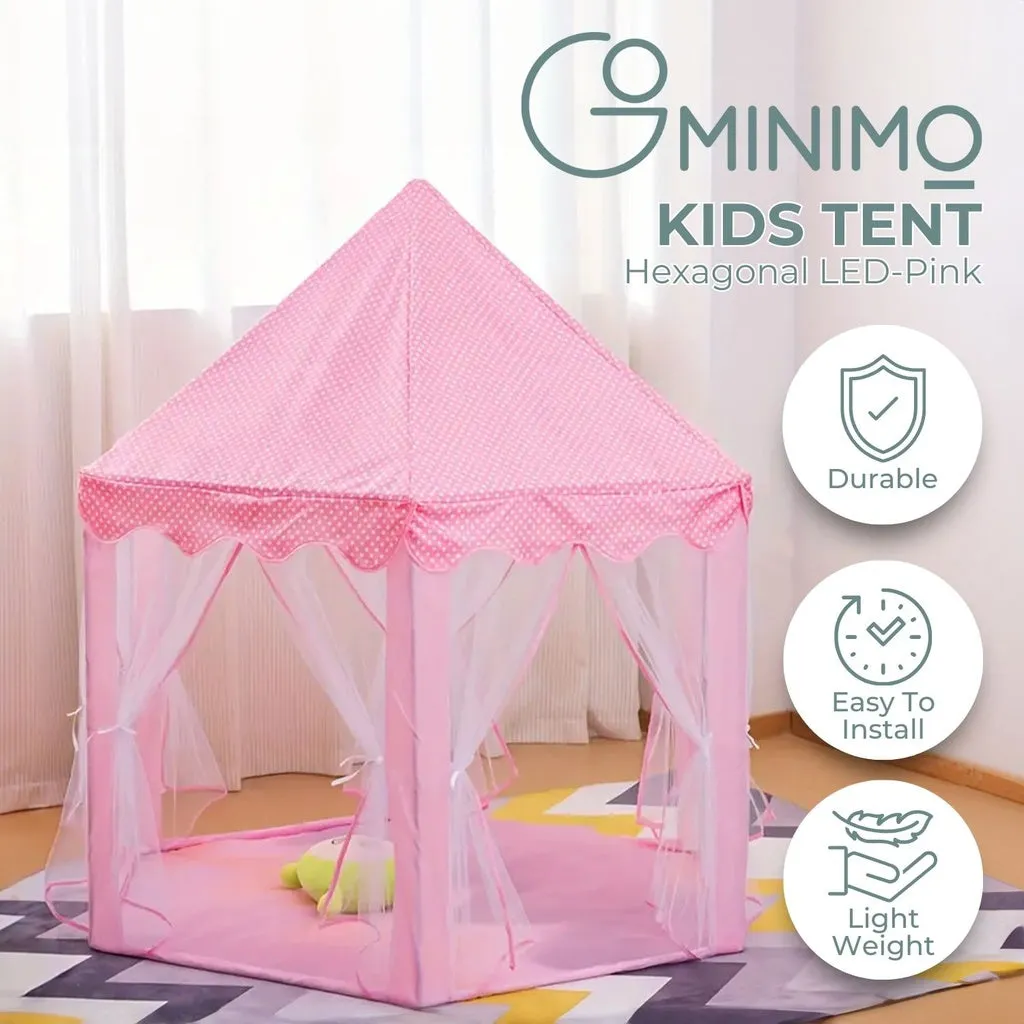 Pink Hexagonal LED Kids Tent, Foldable & Breathable - Gominimo