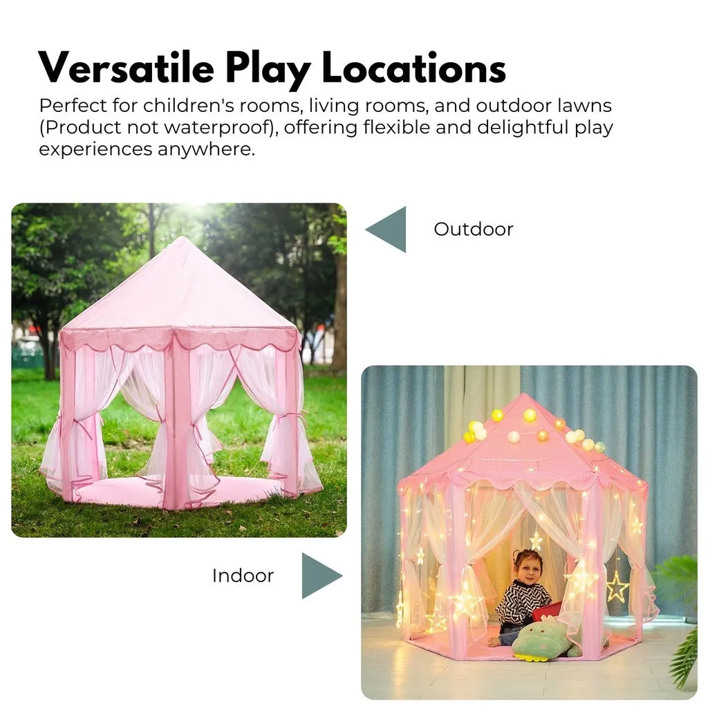 Pink Hexagonal LED Kids Tent, Foldable & Breathable - Gominimo