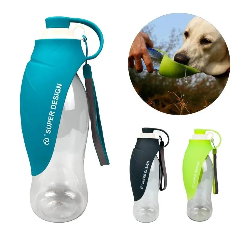 Portable Pet Dog Water Bottle 580ml Silicone Leaf Travel Bowl