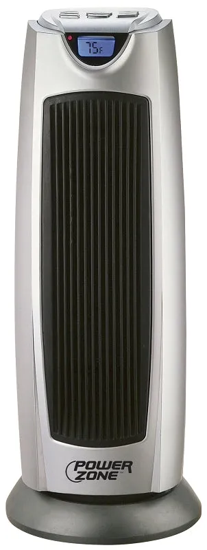 PowerZone Ceramic Tower Heater, 12.5 A, 120 V, 750/1500 W, 1500W Heating, 2-Heat Settings, Grey :EA: QUANTITY: 1