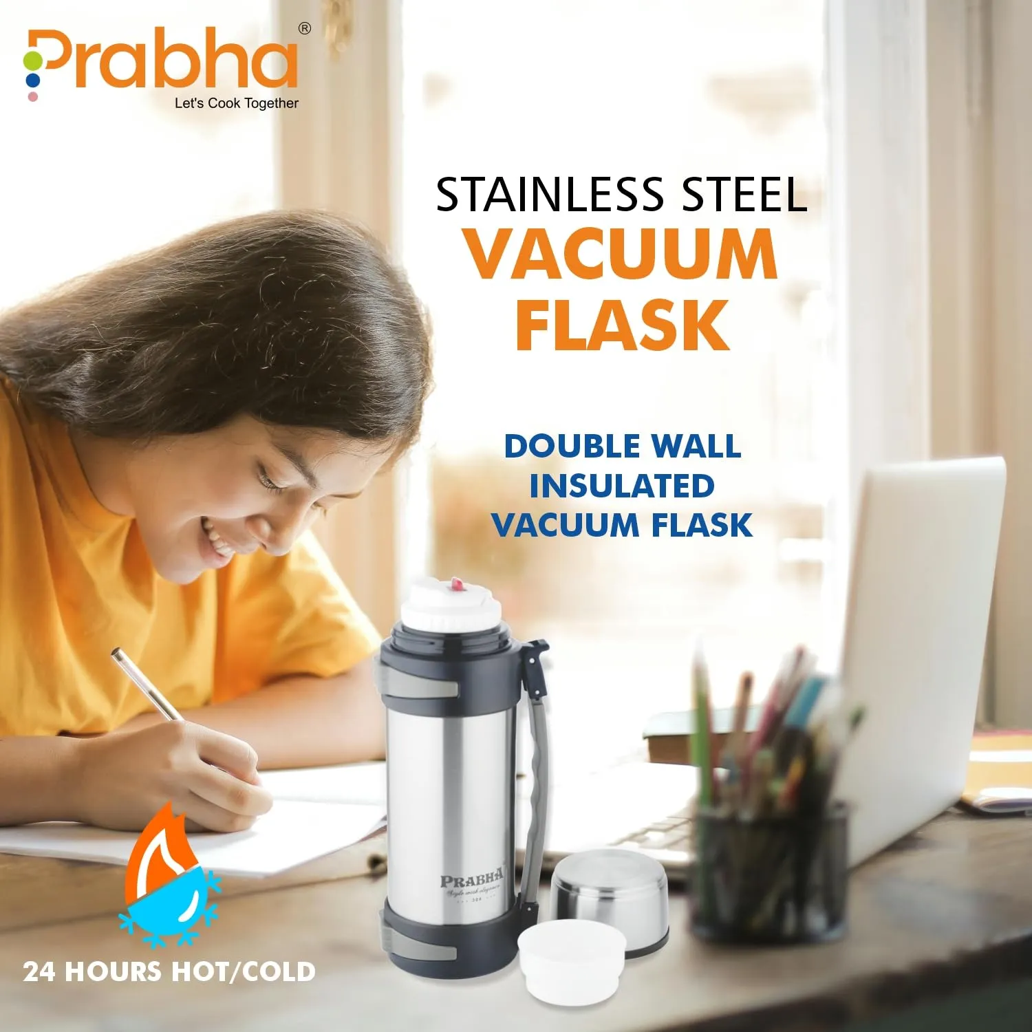 Prabha Stainless Steel Vacuum Flask - 1800ml | Genuine Material | Best for 24X7 Hours of Hot or Cold Drinks