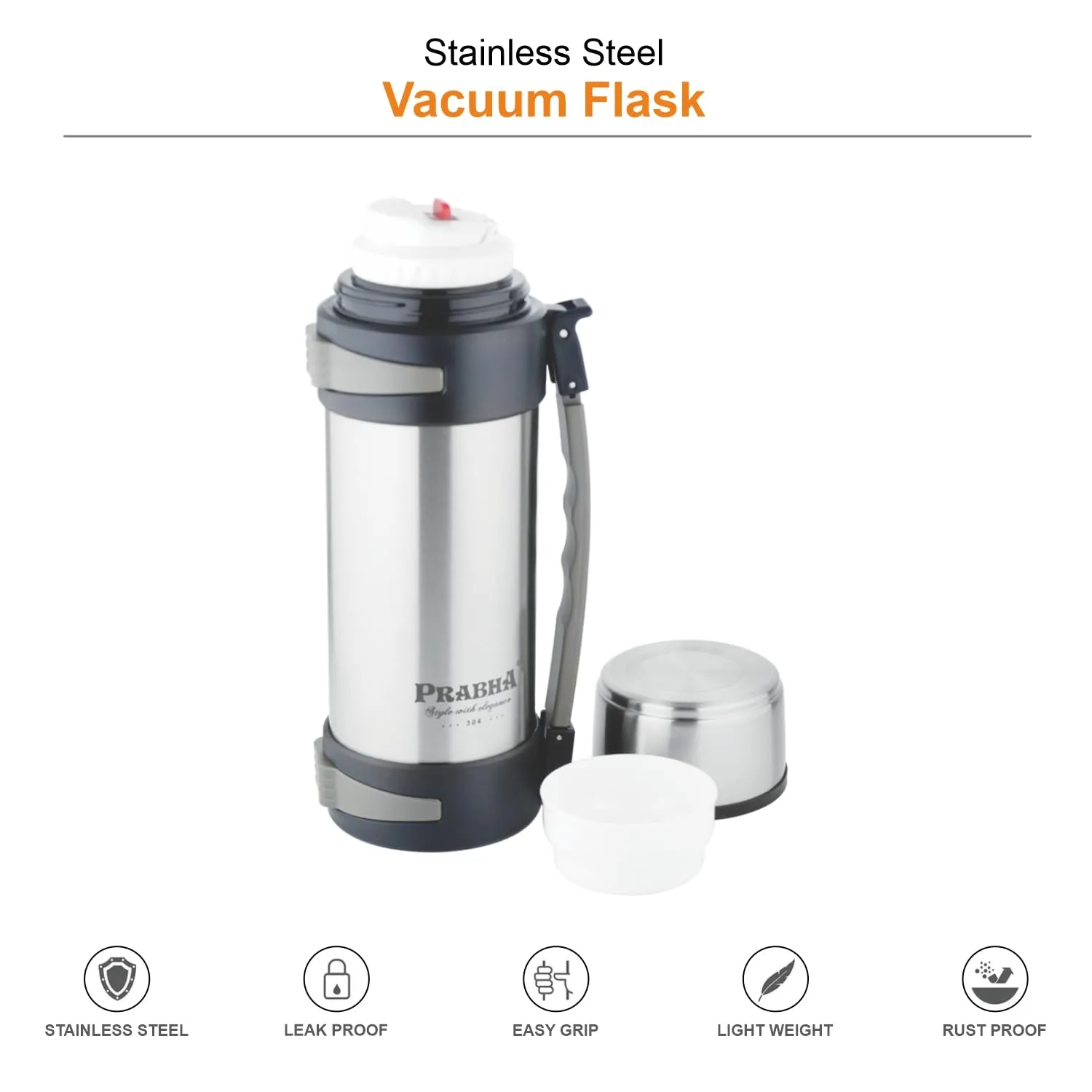 Prabha Stainless Steel Vacuum Flask - 1800ml | Genuine Material | Best for 24X7 Hours of Hot or Cold Drinks