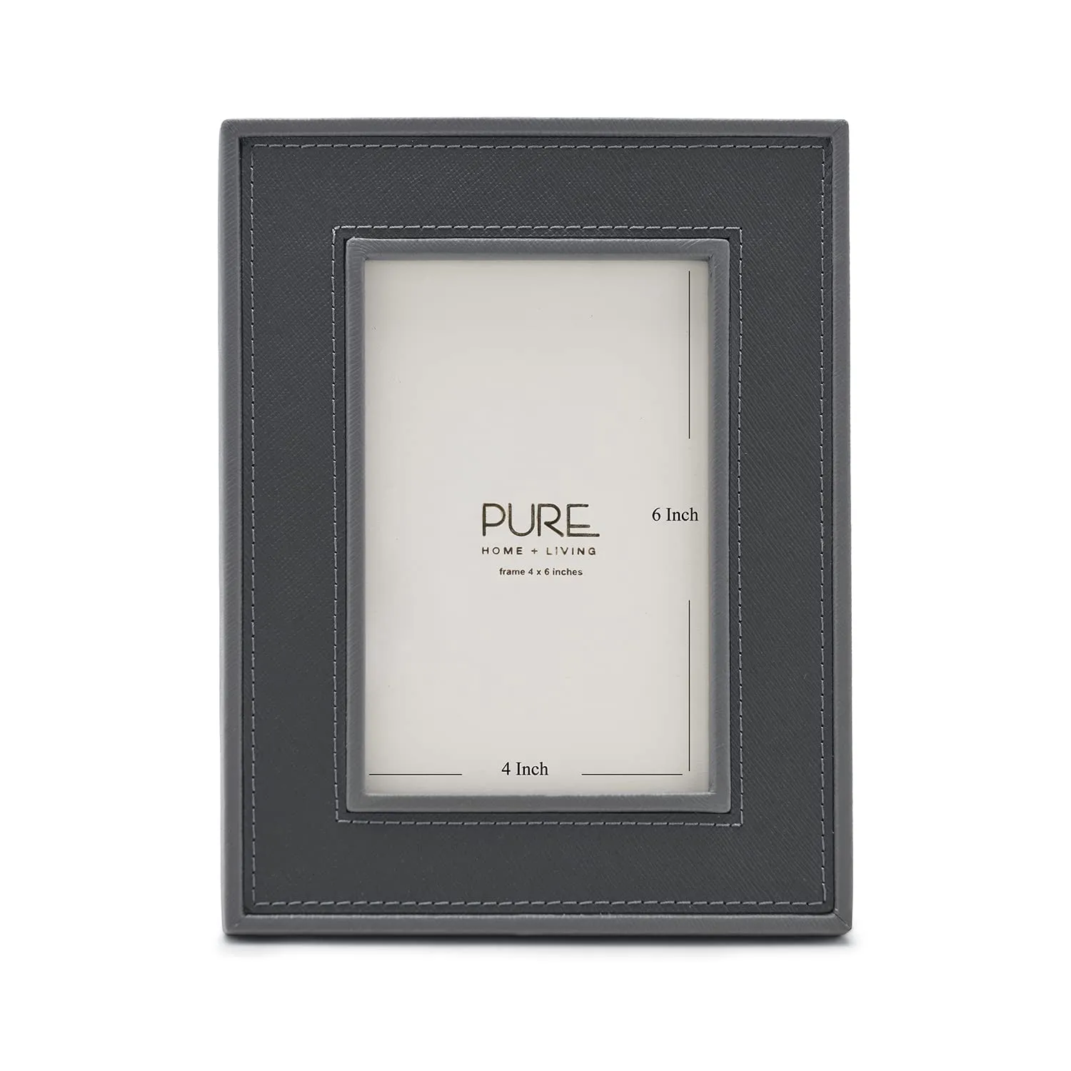 Pure Home   Living Dark Grey Faux Leather Photo Frame, Tabletop Photo Frame, Home Décor For Office Desk, Bedroom & Living Room (4X6 Inches, Pack Of 1)