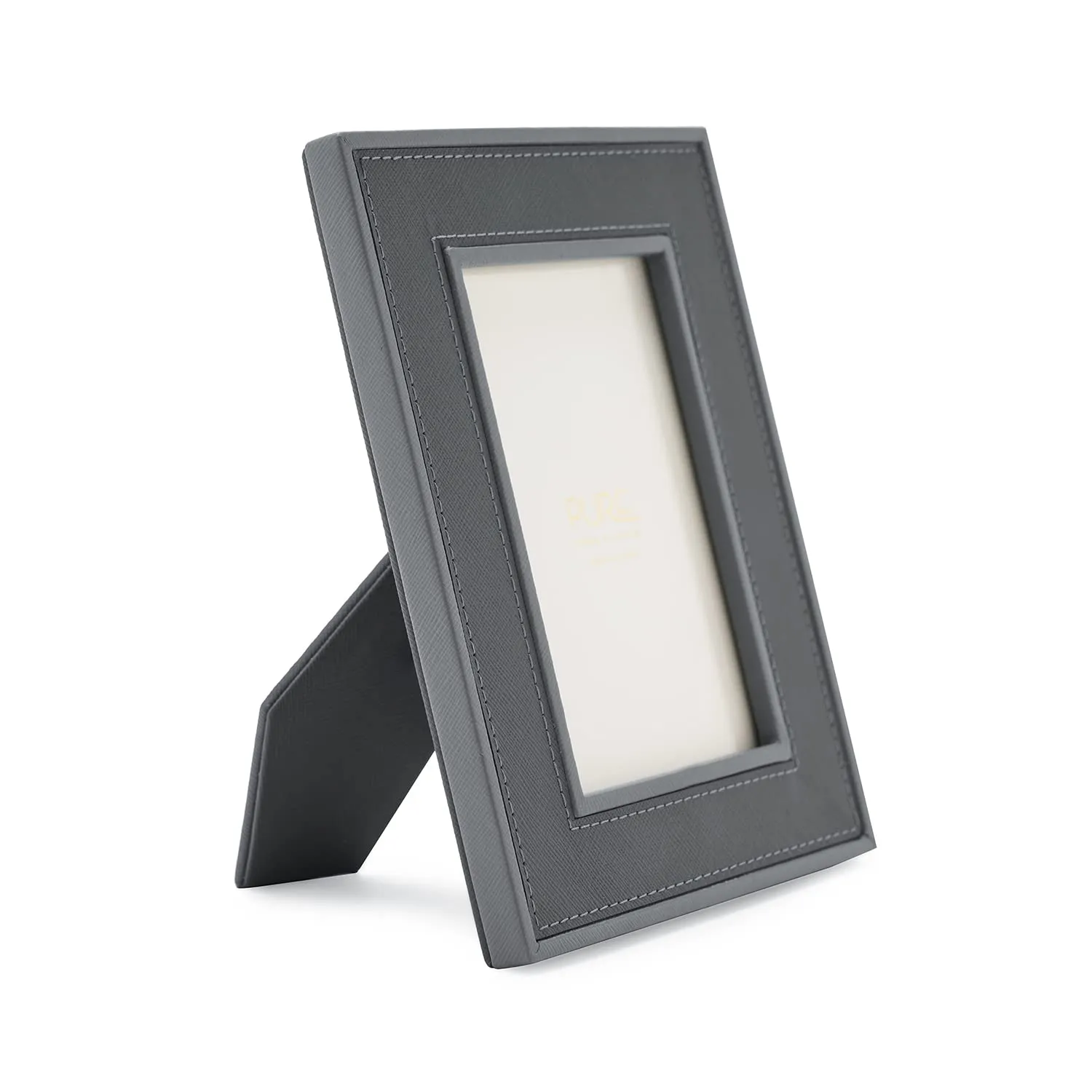 Pure Home   Living Dark Grey Faux Leather Photo Frame, Tabletop Photo Frame, Home Décor For Office Desk, Bedroom & Living Room (4X6 Inches, Pack Of 1)