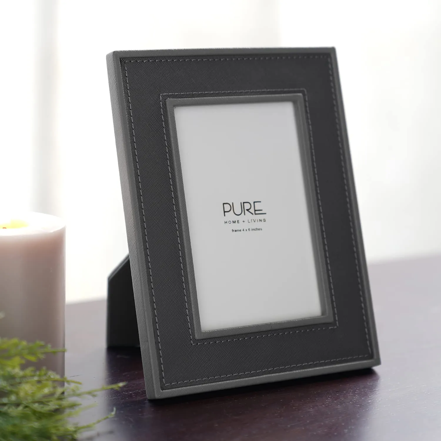 Pure Home   Living Dark Grey Faux Leather Photo Frame, Tabletop Photo Frame, Home Décor For Office Desk, Bedroom & Living Room (4X6 Inches, Pack Of 1)