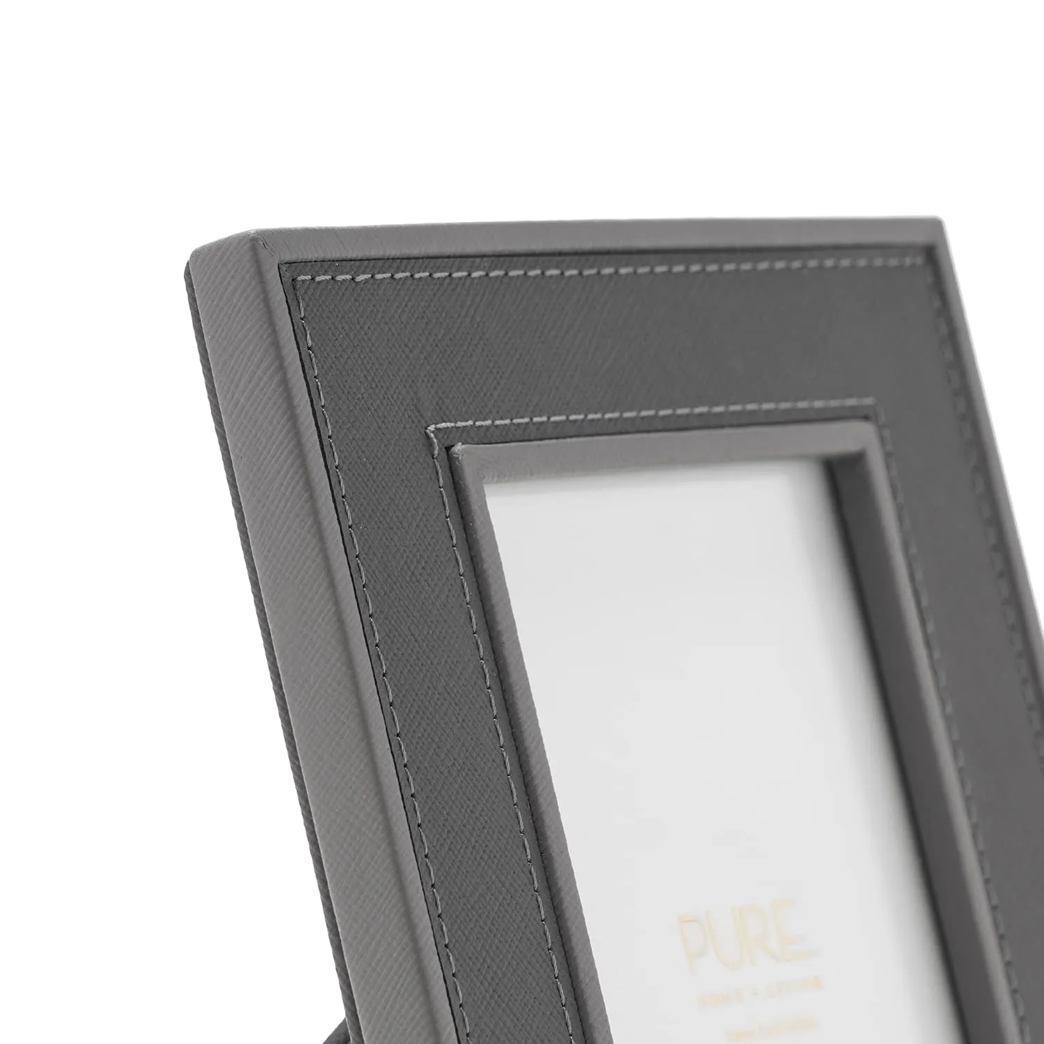 Pure Home   Living Dark Grey Faux Leather Photo Frame, Tabletop Photo Frame, Home Décor For Office Desk, Bedroom & Living Room (4X6 Inches, Pack Of 1)