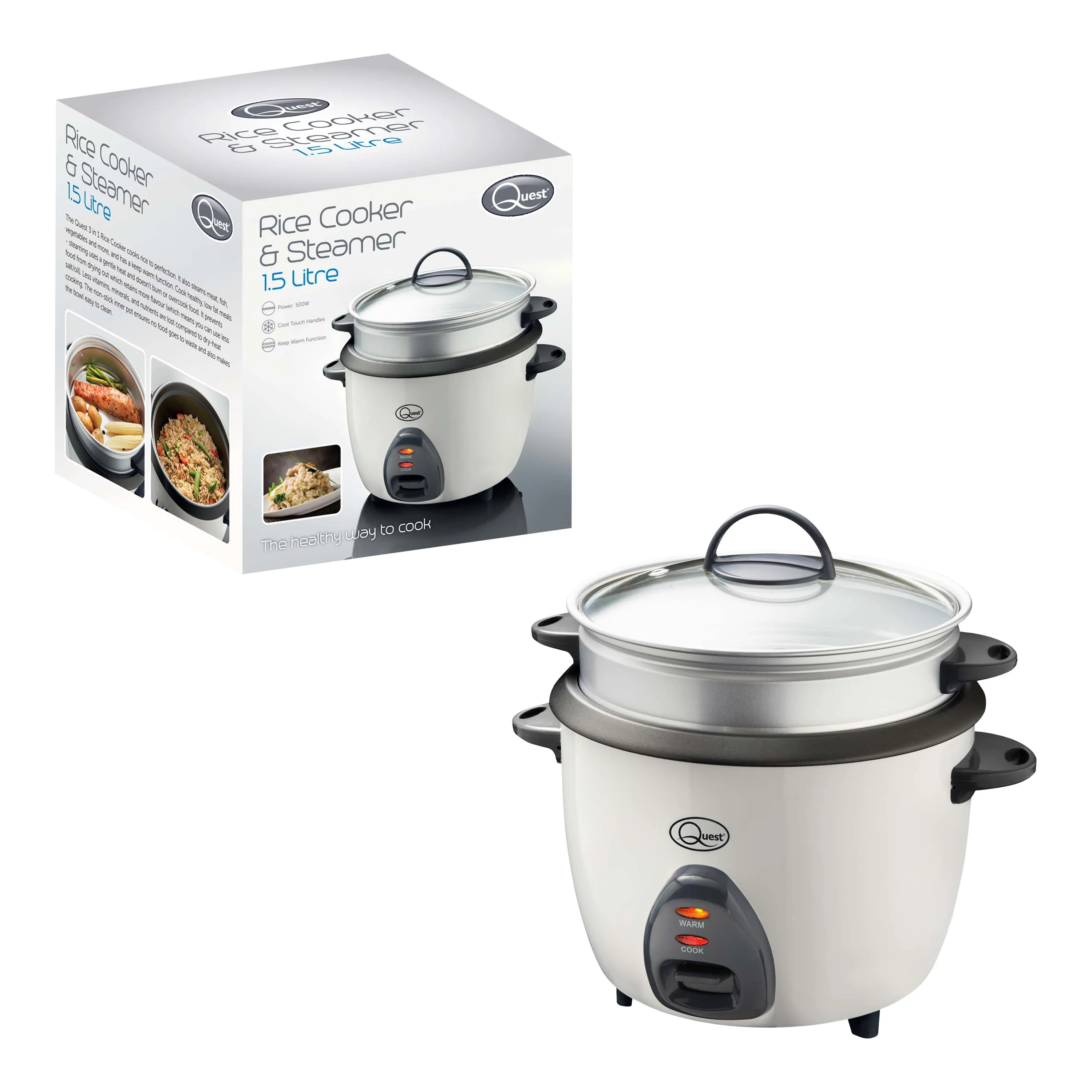 Quest Rice Cooker & Steamer 1.5L - Silver