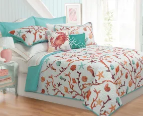 Quilt Bedding Set 5 Piece Azure Double/Queen Aqua