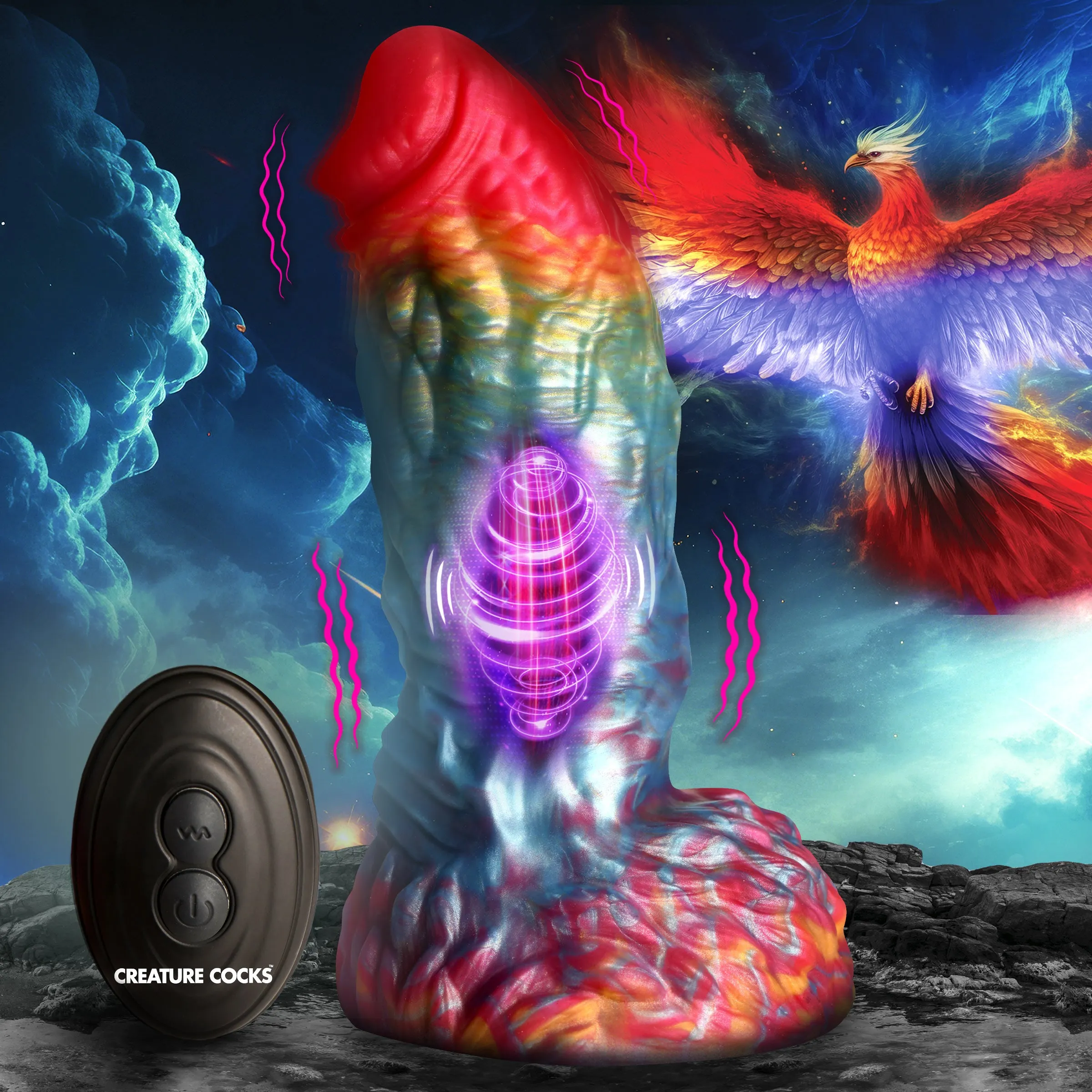 Rainbow Phoenix Vibrating Silicone Dildo with Remote