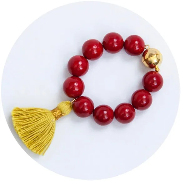 Red Howlite with Chartreuse Tassel Wine Glass Marker & Napkin Ring - Set of 4