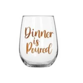 Rose Gold Dinner is Poured Stemless WIne Glass - 600ml