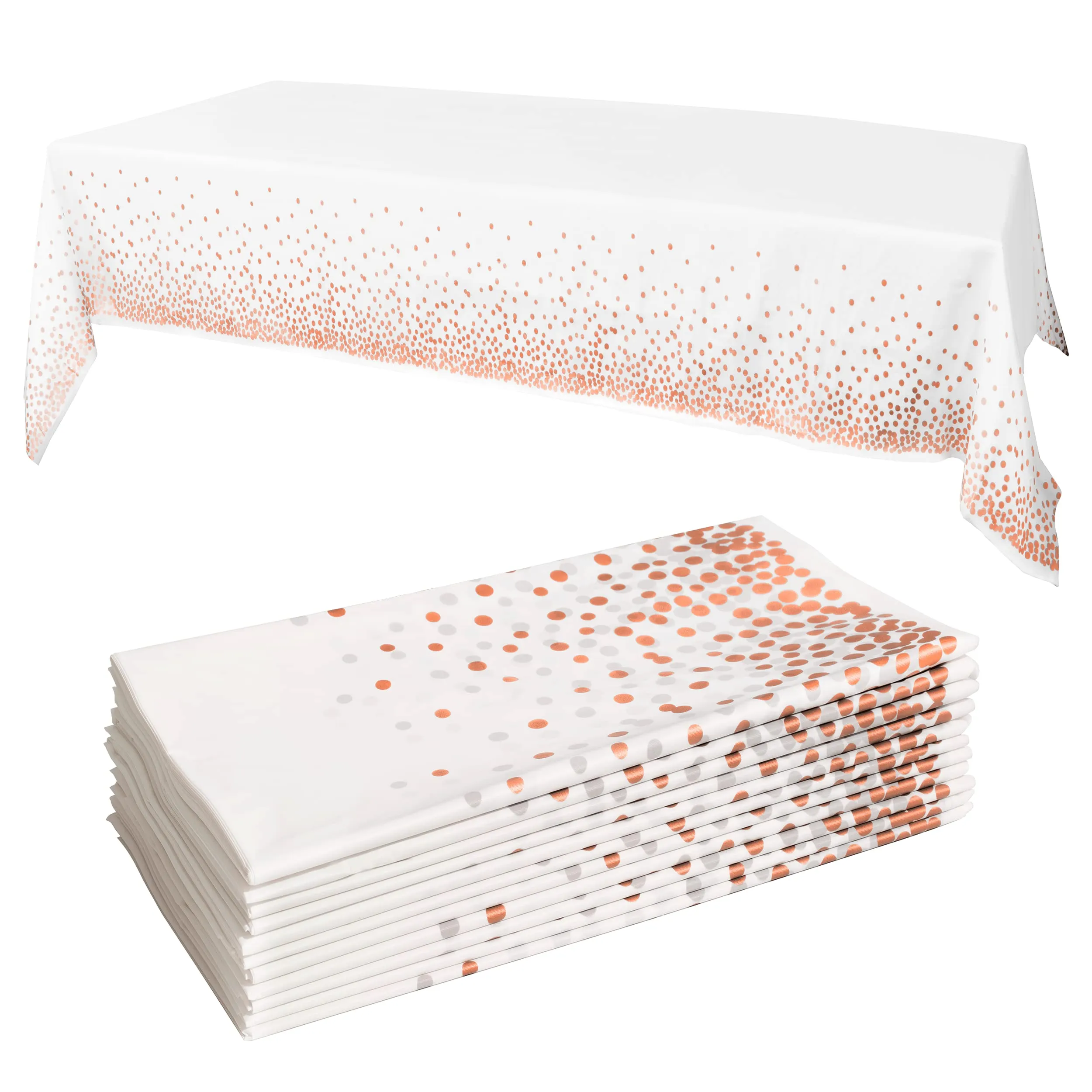 Rose/Gold Tablecloths, 12pk, 54"X108" - Gold Dot Disposable Tablecloths, Plastic