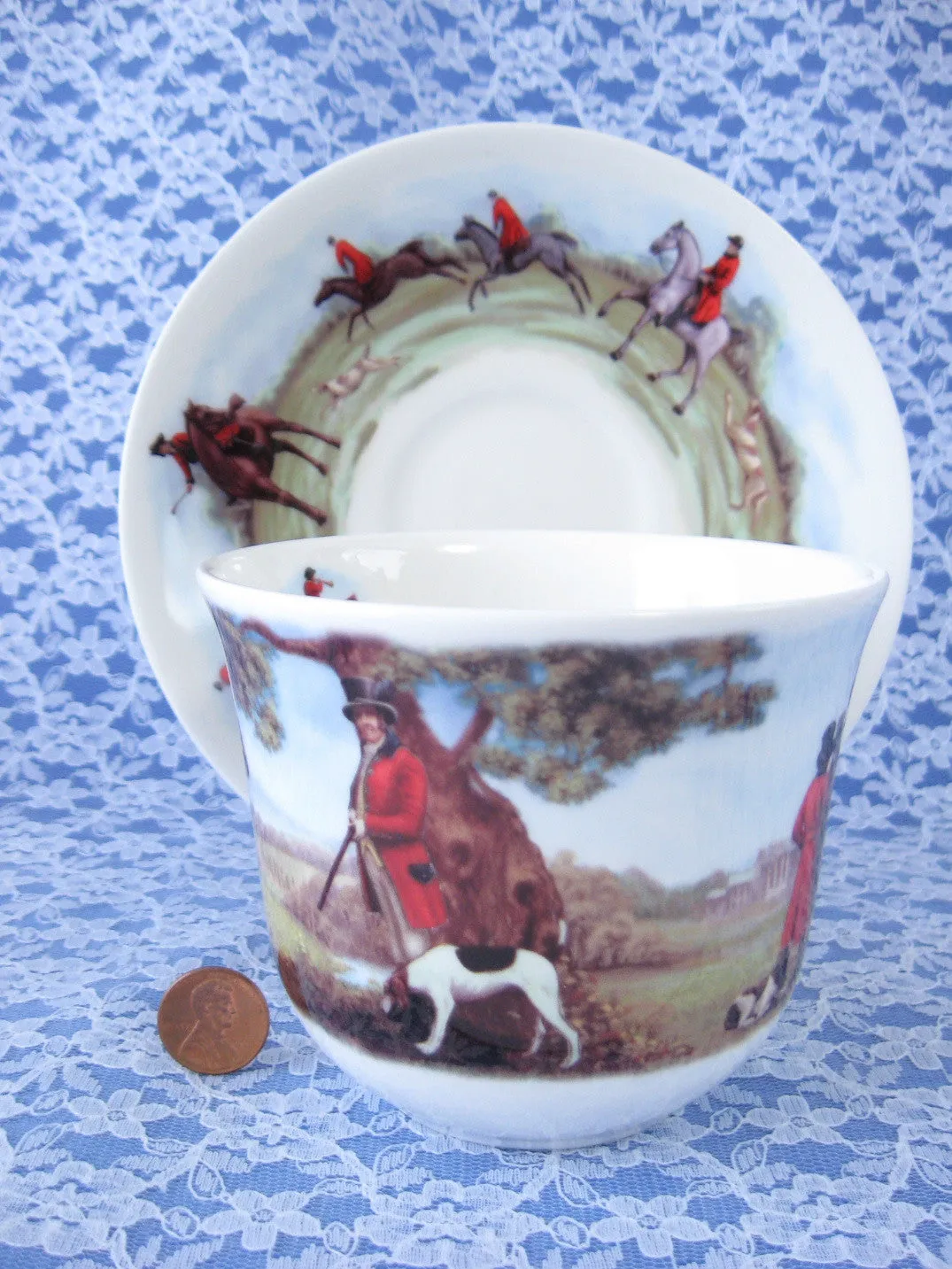 Roy Kirkham Tally Ho Breakfast Size Cup And Saucer English Hunt Scenes Bone China