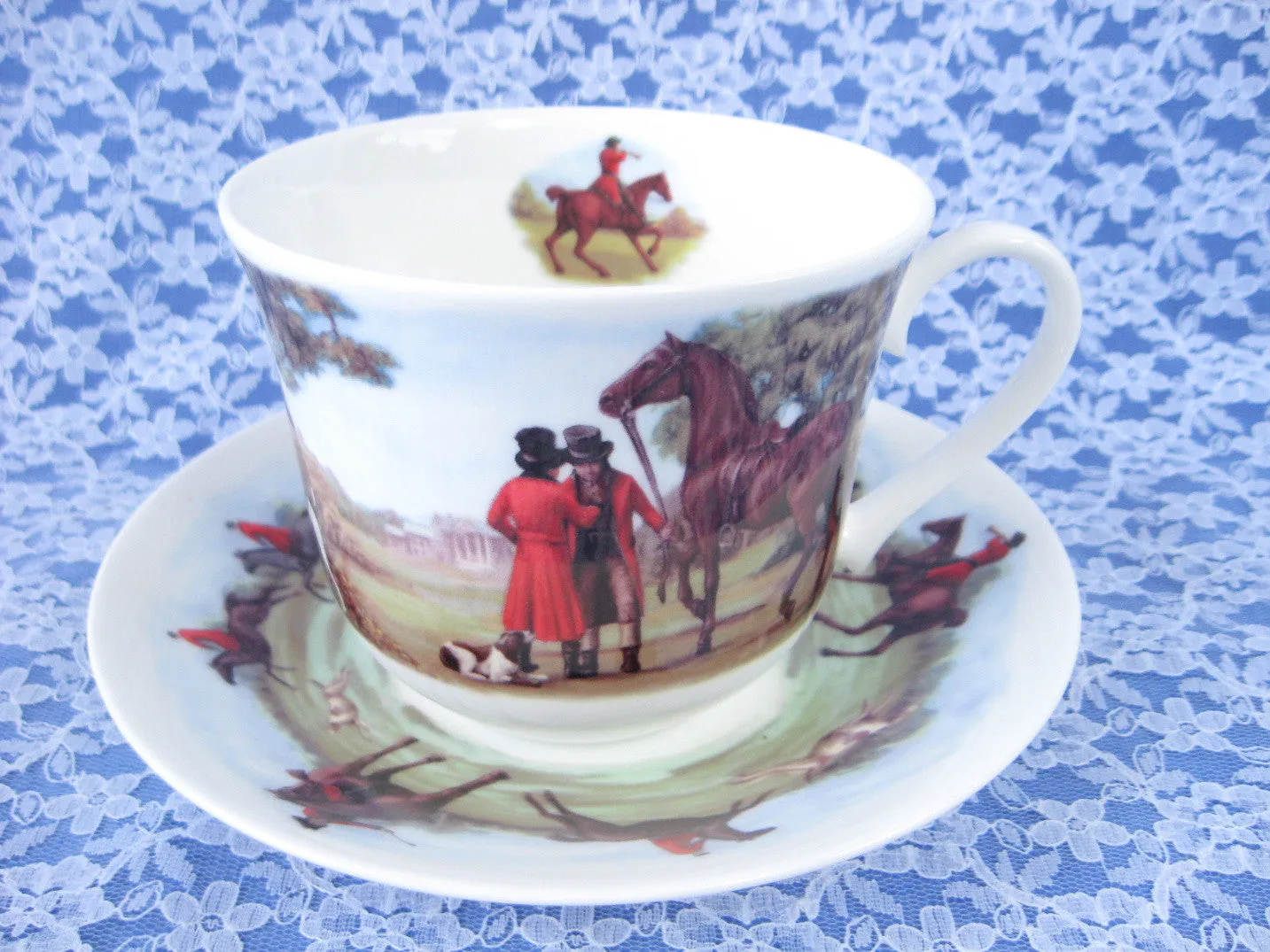 Roy Kirkham Tally Ho Breakfast Size Cup And Saucer English Hunt Scenes Bone China