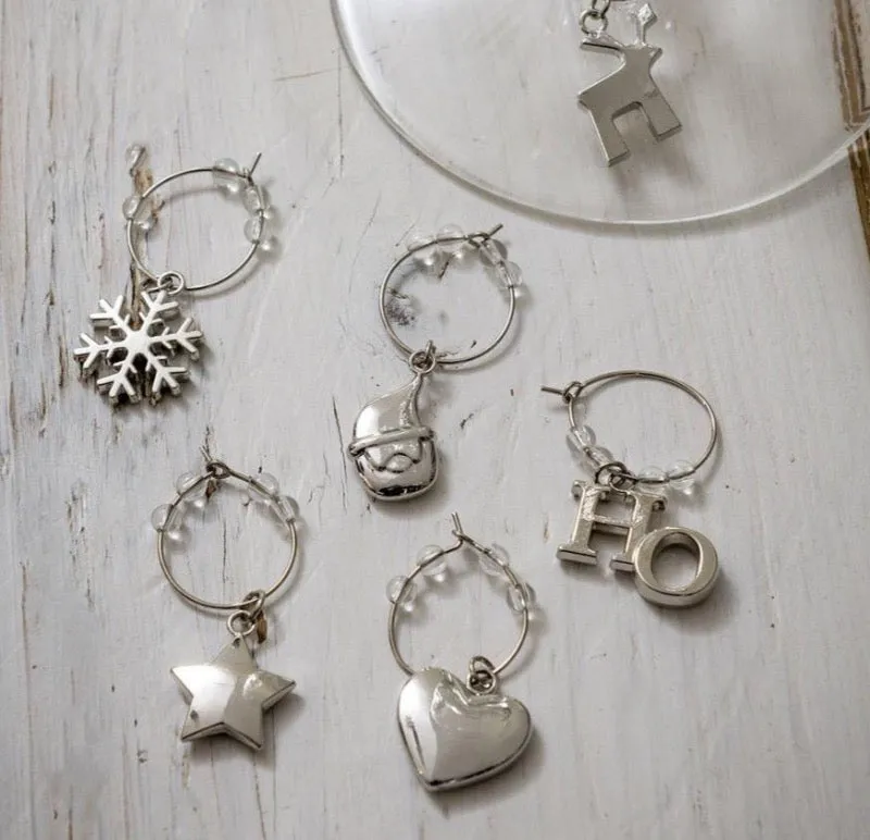 Set of Six Christmas Nickel Wine Charms