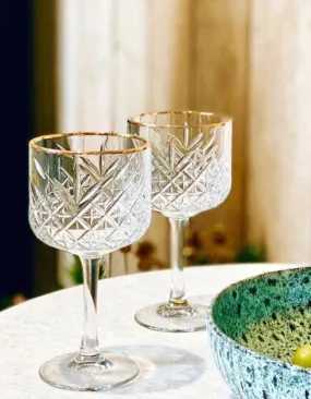 Set Of Two Gold Rimmed Cocktail Glasses