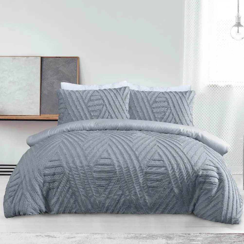 Sleepdown Tufted Diamond Duvet Set - Charcoal