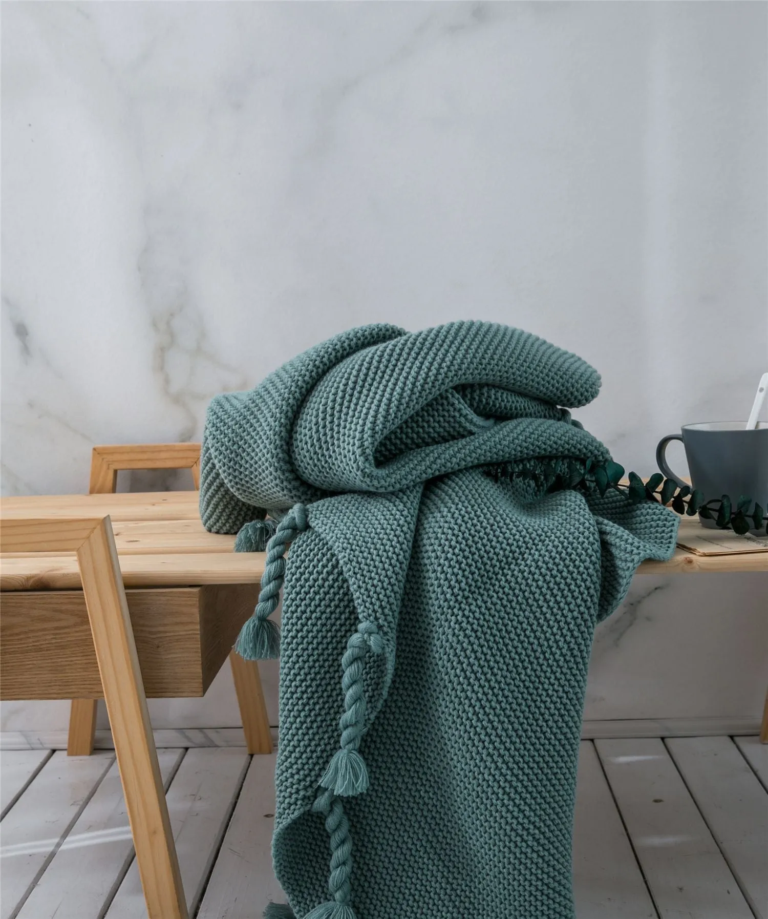 Solid Color Nordic Sofa Office Leisure Blanket Knitted Tassel