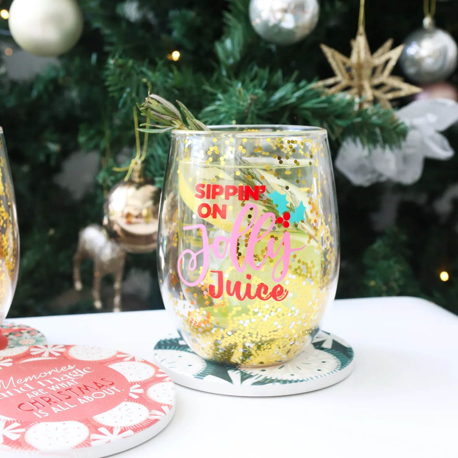 Splosh Stemless Christmas Wine Glass - Jolly Juice