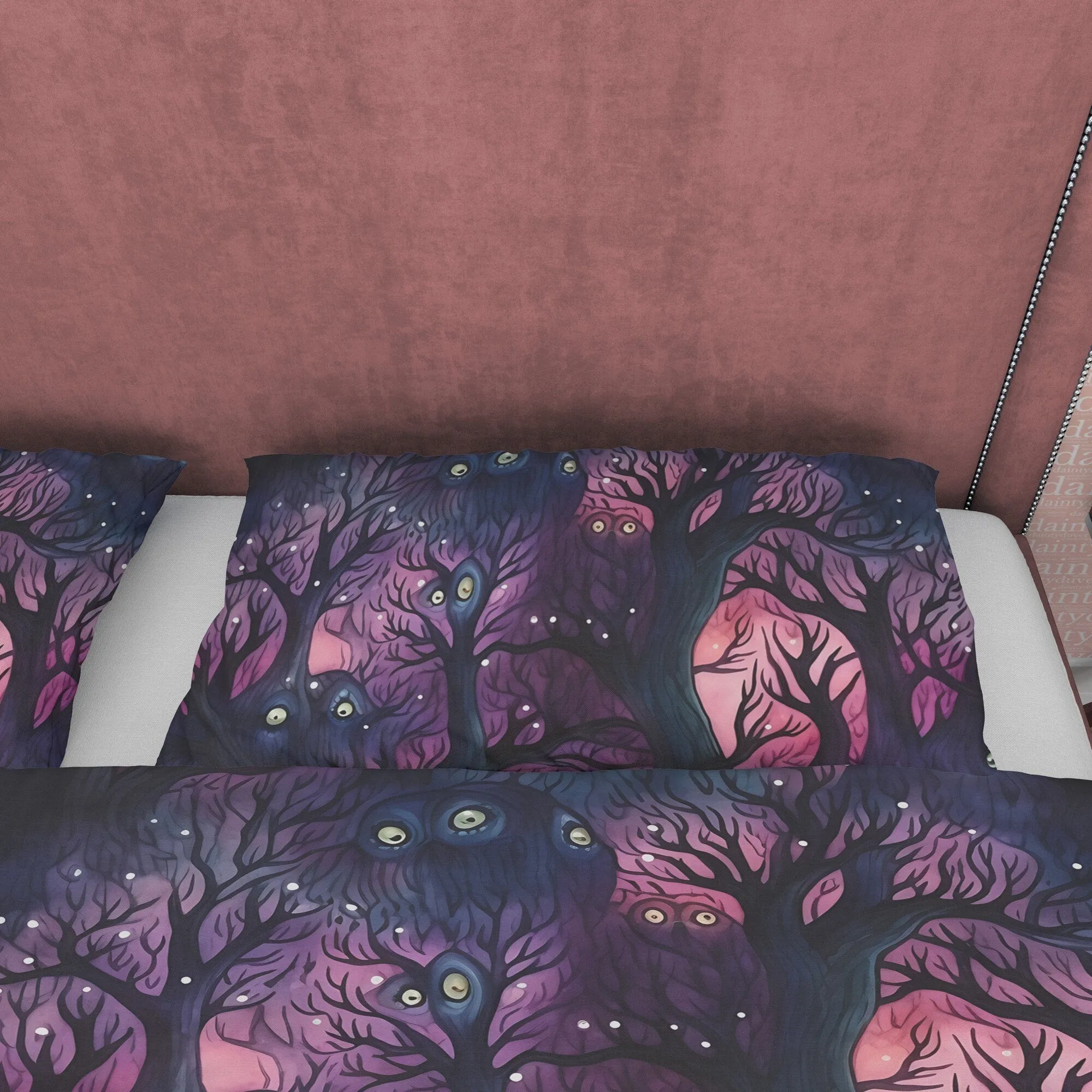 Spooky Woods, Enchanted Forest, Halloween Duvet Cover Set, Violet Aesthetic Bedding, Spooky Room Decor, US, European, Australian Sizes