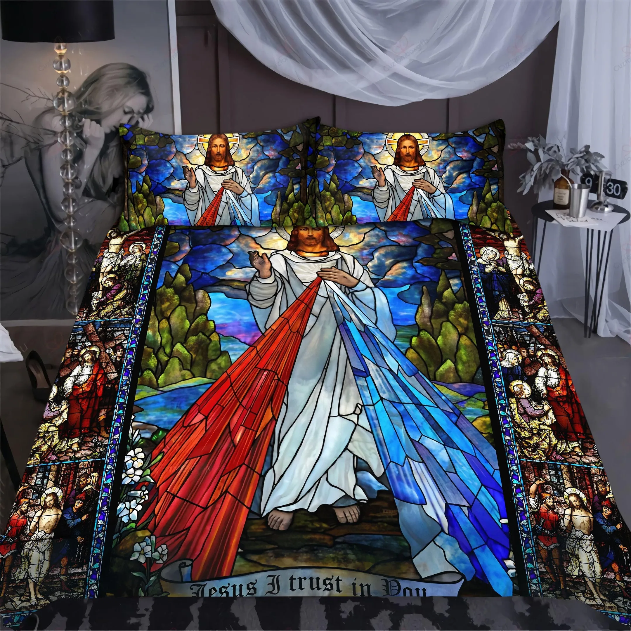 Stained Glass Window Jesus Jesus Bedding Set - Christian Bedding Sets