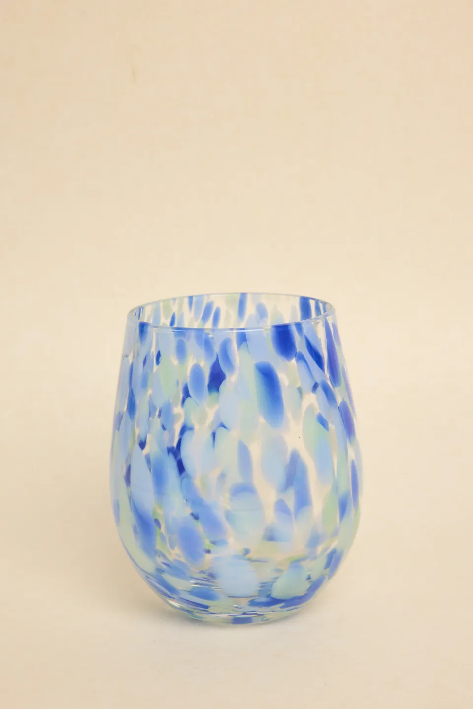 Stemless Blue Green Splatter Wine Glass