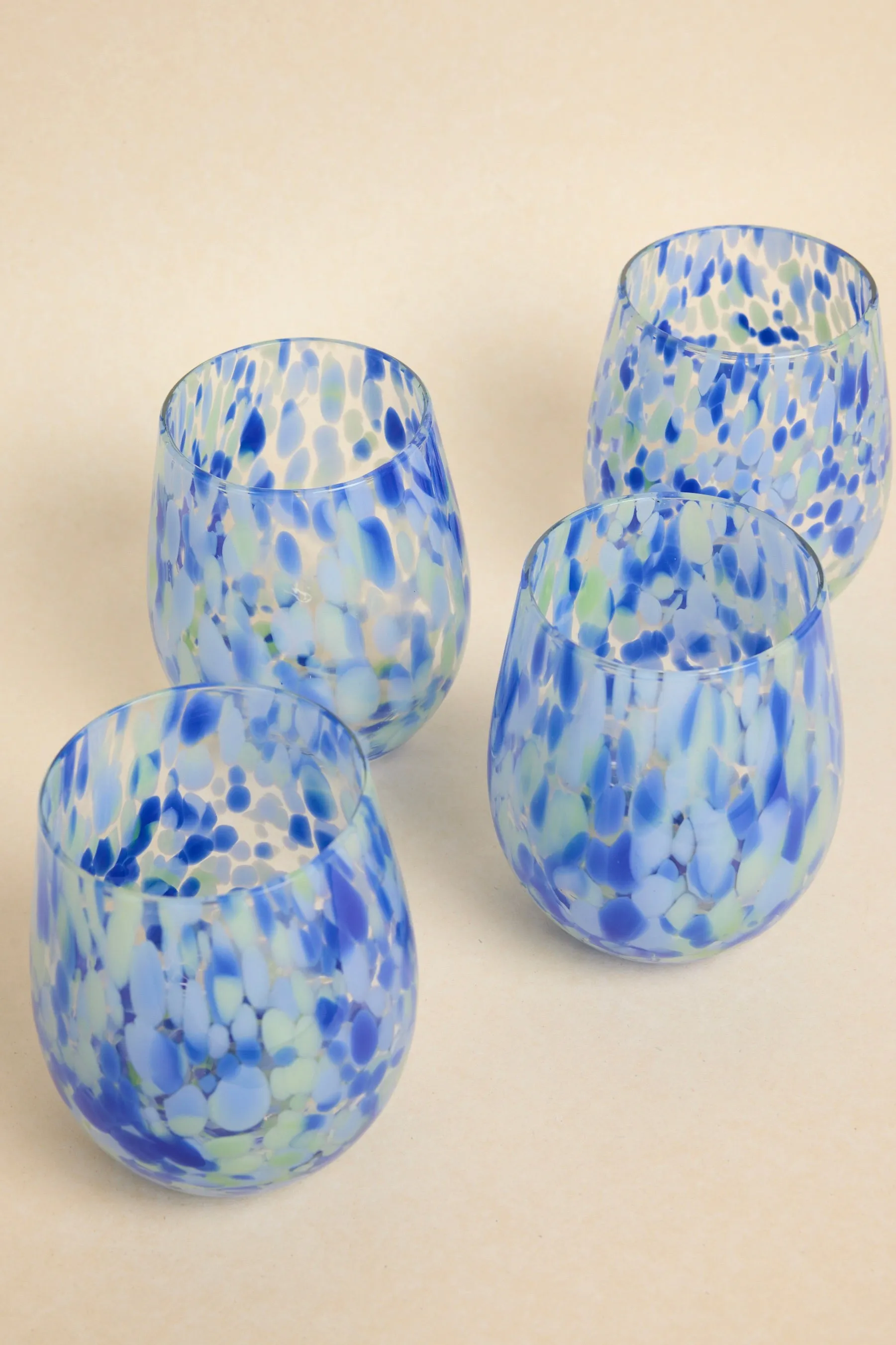 Stemless Blue Green Splatter Wine Glass