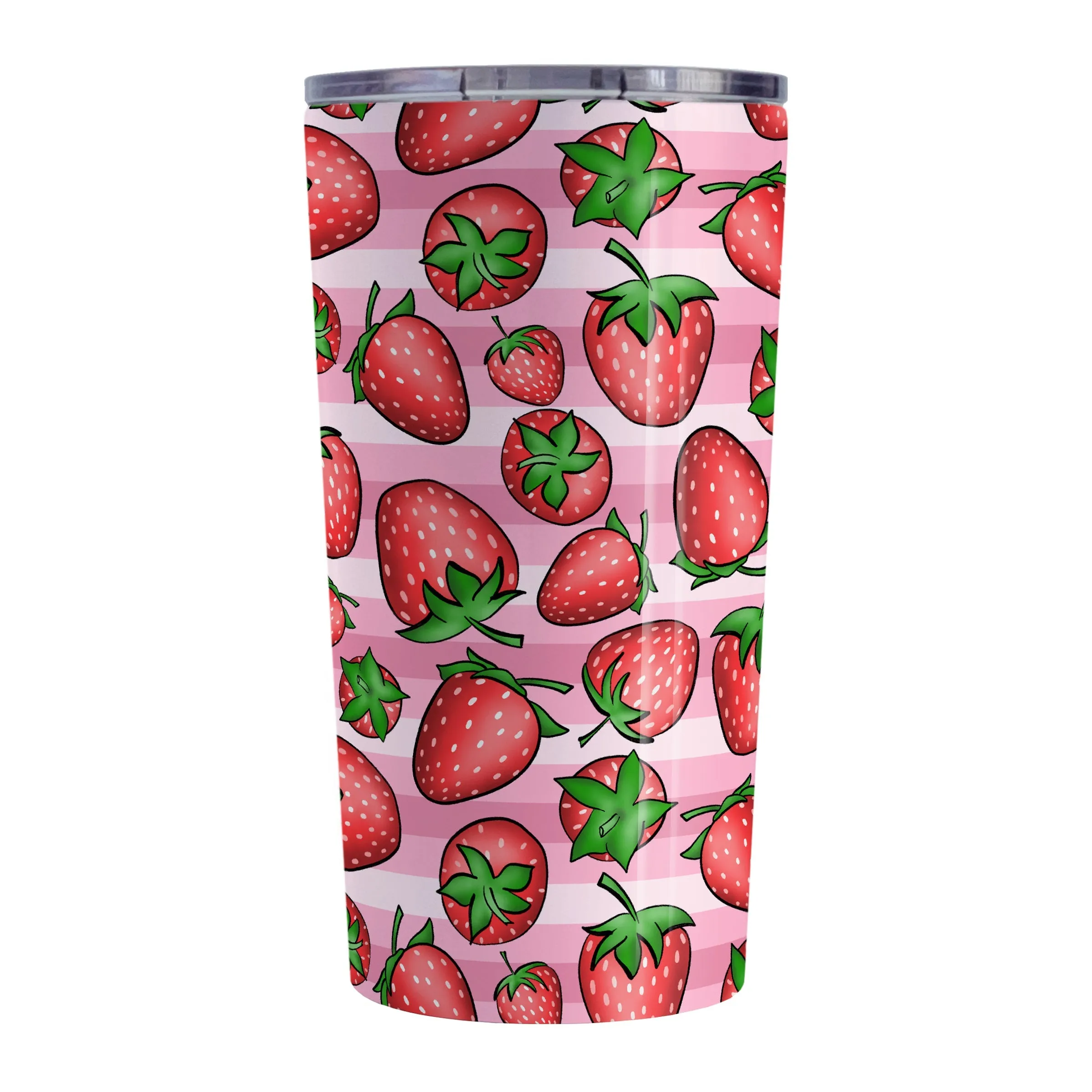 Strawberries on Pink Stripes Tumbler Cup