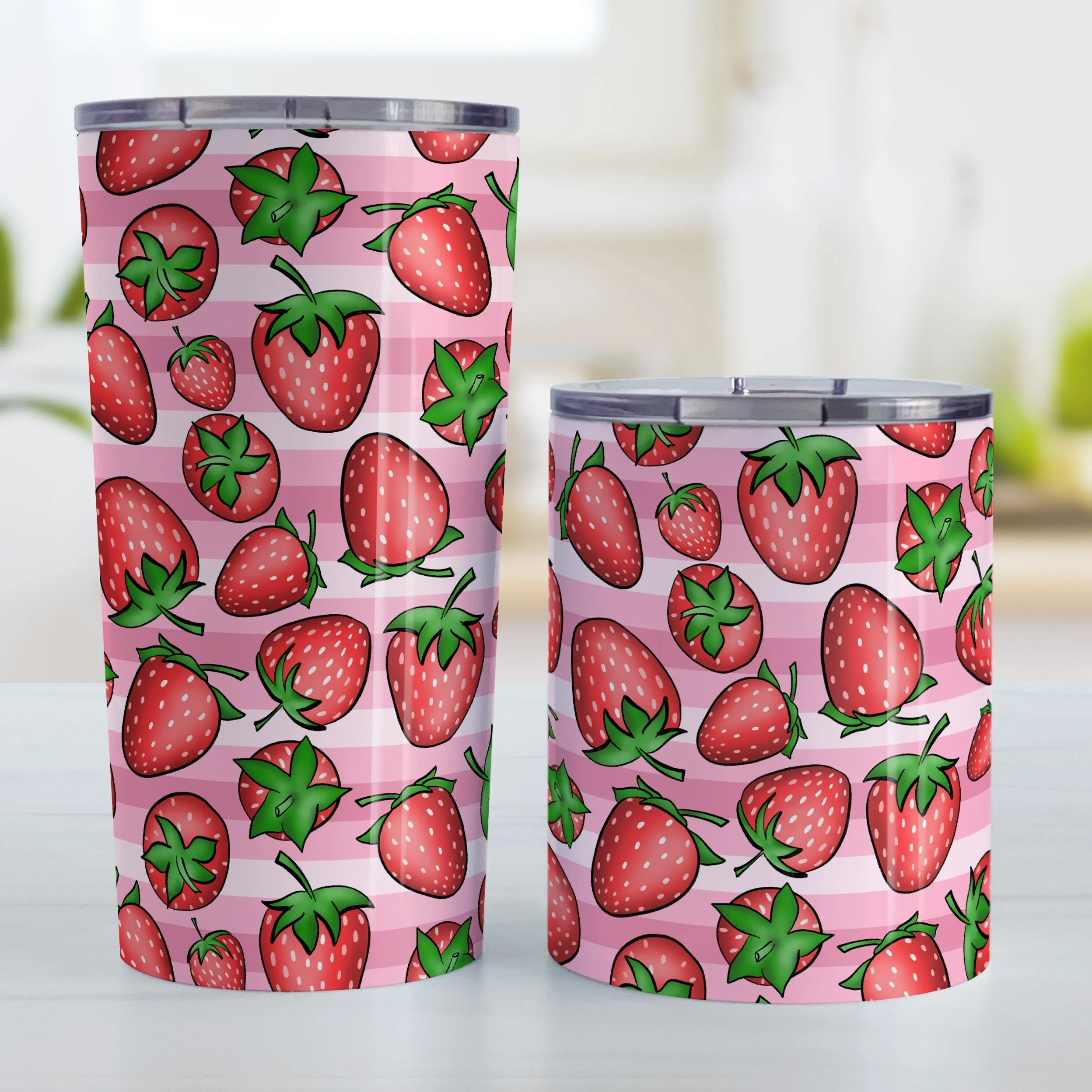 Strawberries on Pink Stripes Tumbler Cup