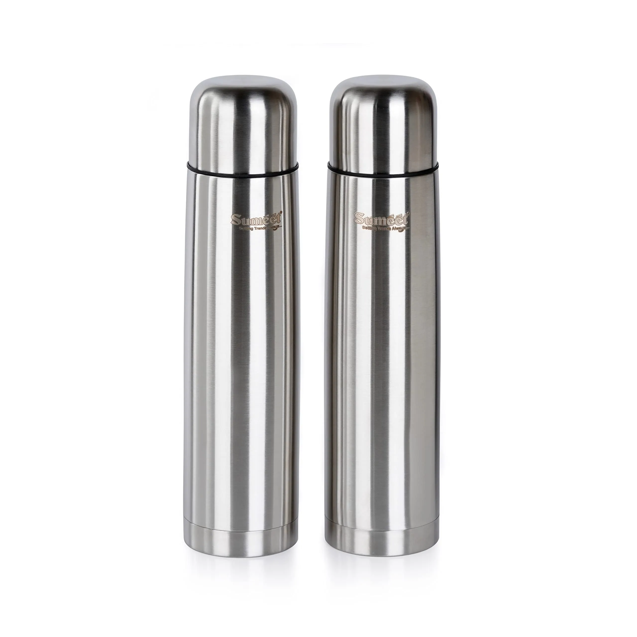 Sumeet Stainless Steel Double Walled Vacuum Flask/Water Bottle, with Flip Lid, 24 Hours Hot and Cold, 1000 ml, Silver - Set of 2 Pcs