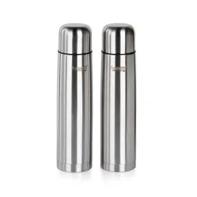 Sumeet Stainless Steel Double Walled Vacuum Flask/Water Bottle, with Flip Lid, 24 Hours Hot and Cold, 1000 ml, Silver - Set of 2 Pcs