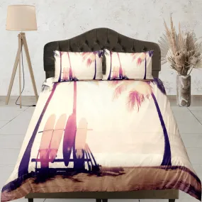 Sunset in seaside coastal grandma duvet cover nautical bedding set full queen king, aesthetic beach room decor, ocean lover gift surfer