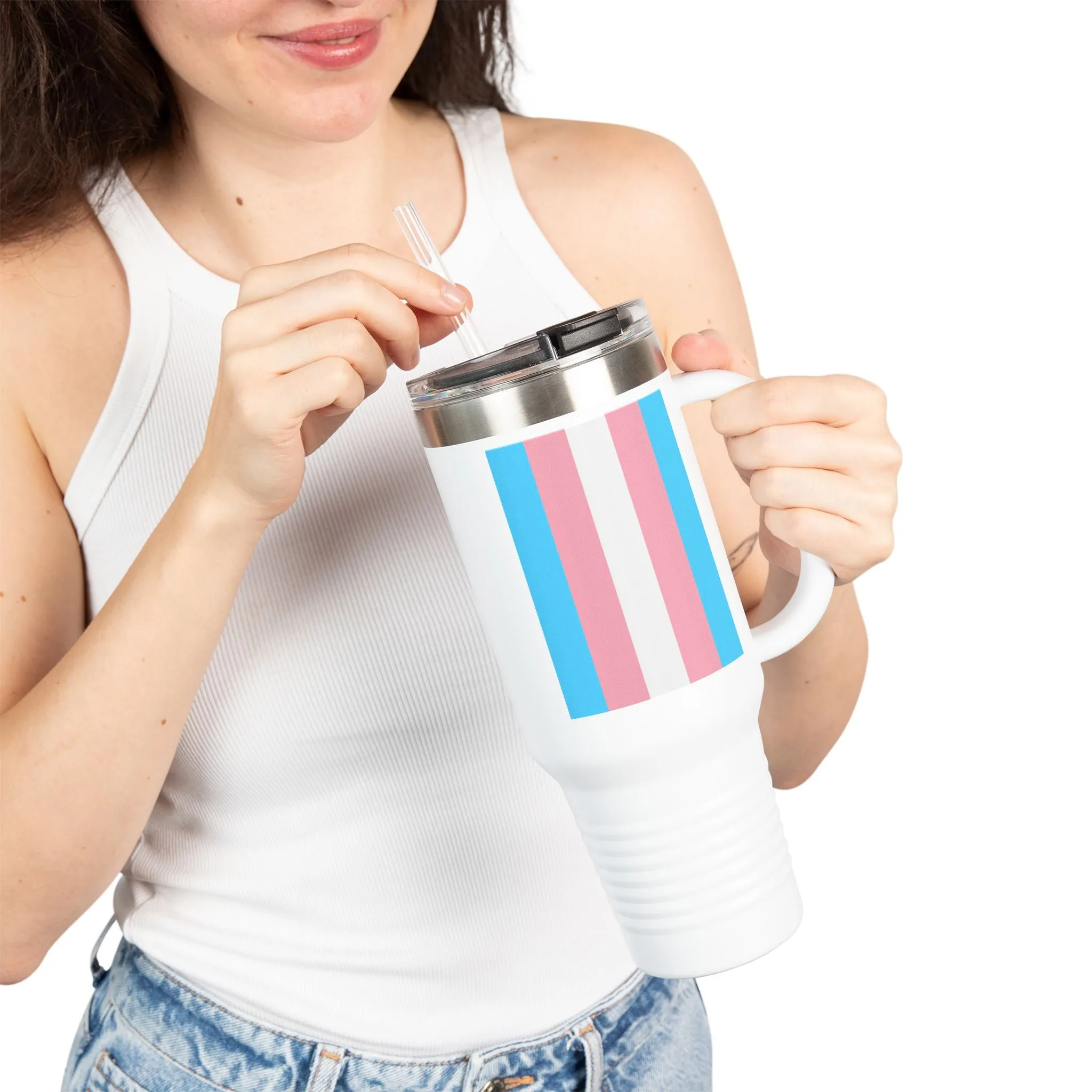 Trans Pride 40oz Insulated Travel Mug - Perfect for On-the-Go Hydration