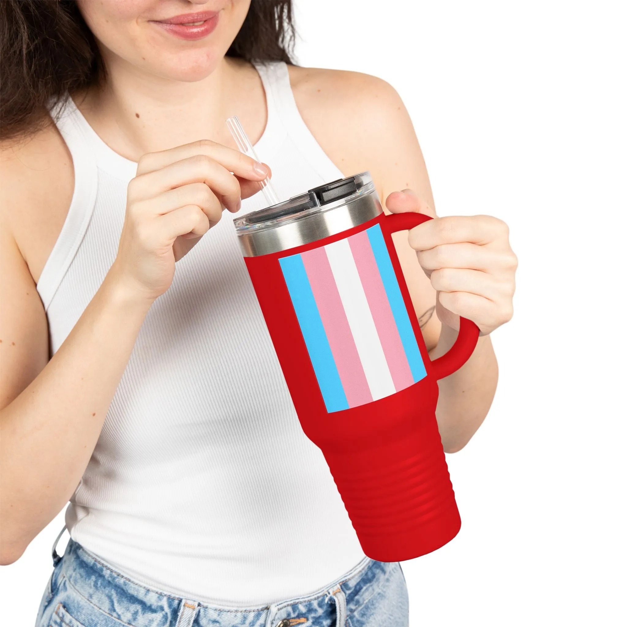 Trans Pride 40oz Insulated Travel Mug - Perfect for On-the-Go Hydration