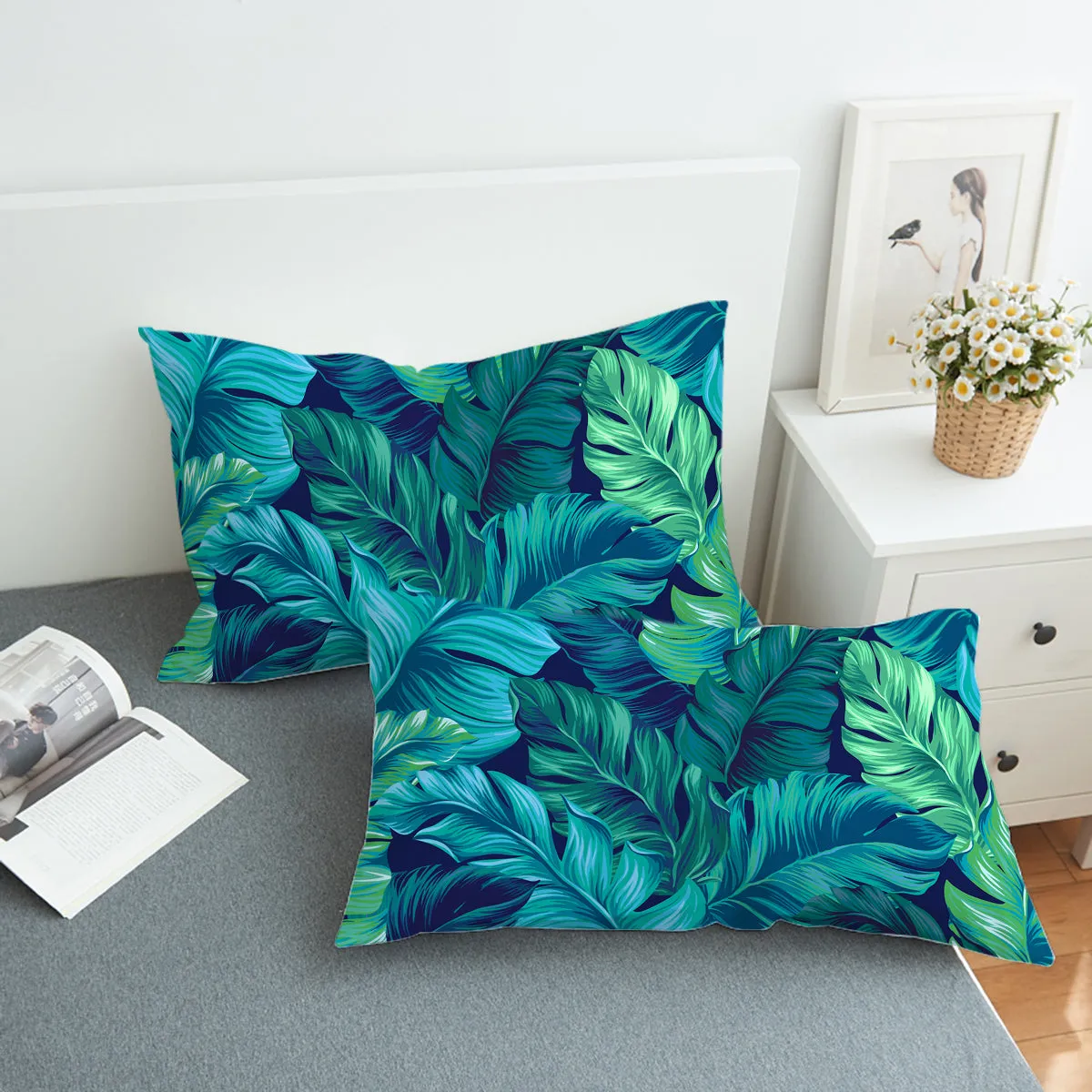 Tropical Leaves Reversible Bedcover Set