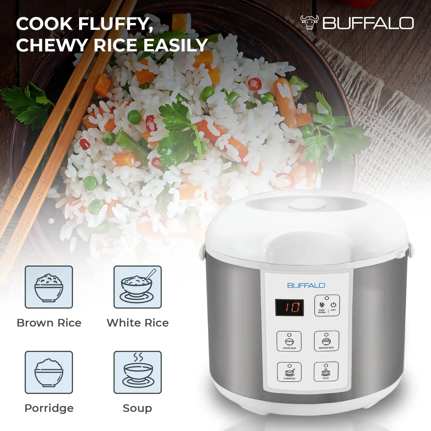 TWO Buffalo Classic Rice Cooker 1.8 Liter (10 Cups) (KWBSC18-II)