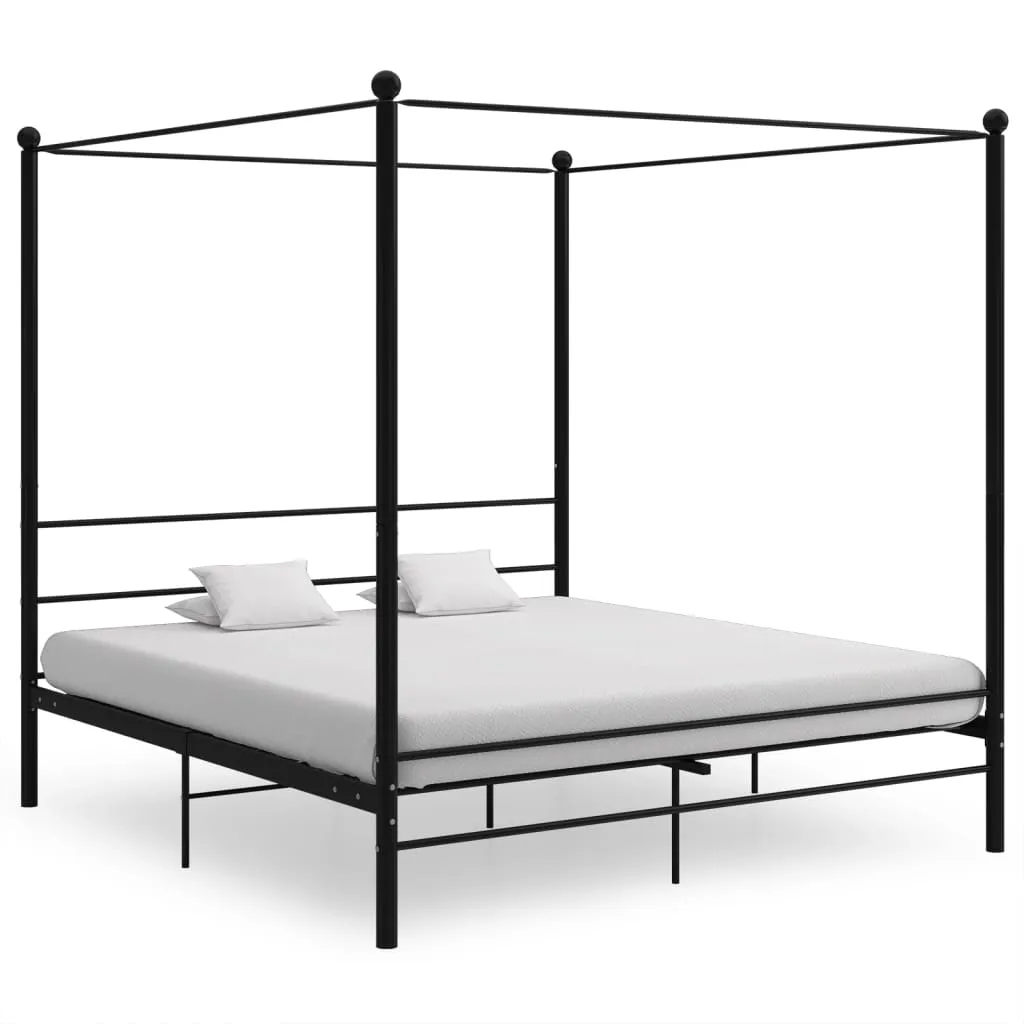 vidaXL Canopy Bed Frame without Mattress Black Metal 200x200 cm