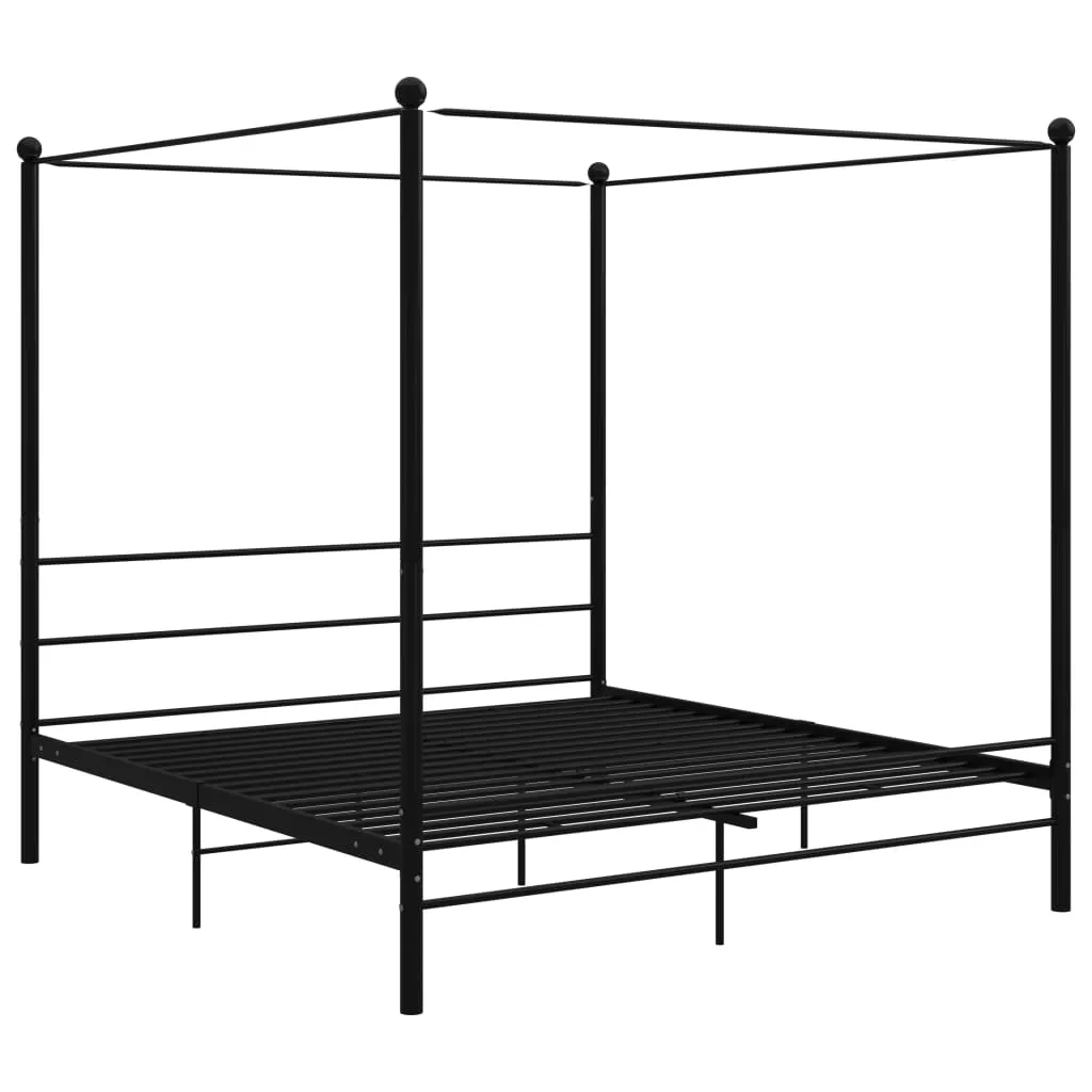 vidaXL Canopy Bed Frame without Mattress Black Metal 200x200 cm