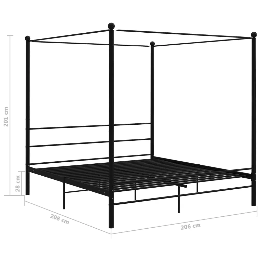 vidaXL Canopy Bed Frame without Mattress Black Metal 200x200 cm