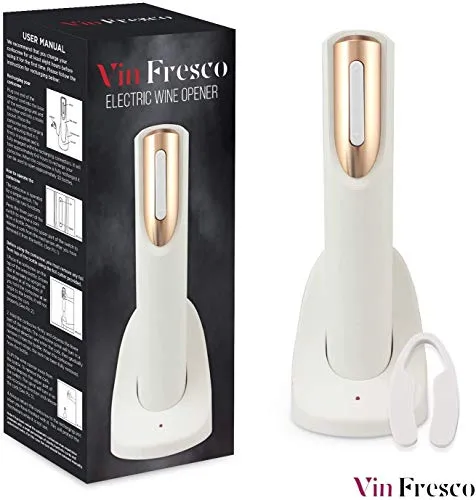 Vin Fresco Electric Wine Opener Rechargeable Foil Cutter White & Rose Gold