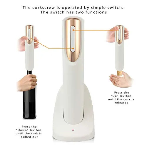 Vin Fresco Electric Wine Opener Rechargeable Foil Cutter White & Rose Gold