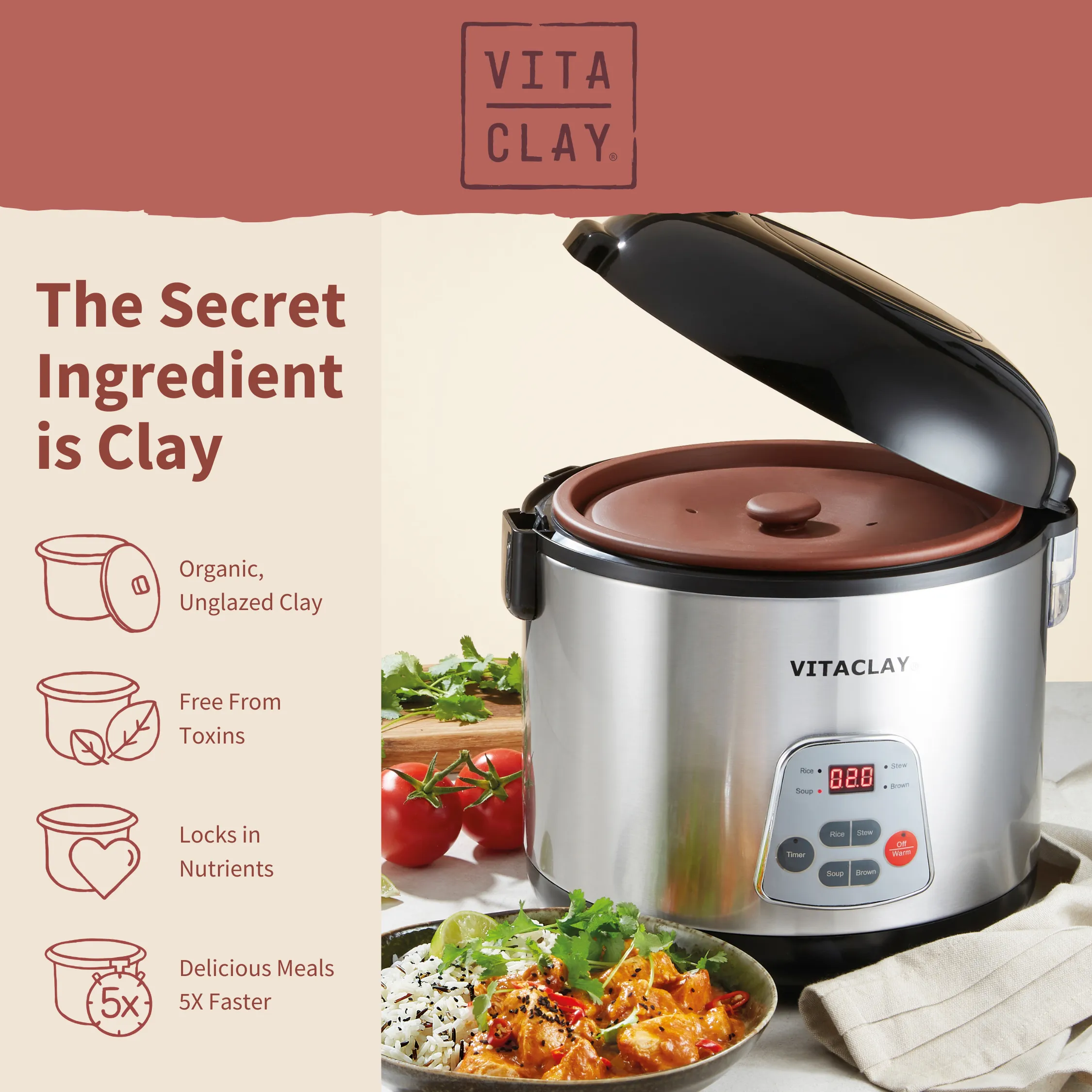 VITACLAY 4-IN-1 ORGANIC RICE N' SLOW COOKER IN CLAY POT VF7700