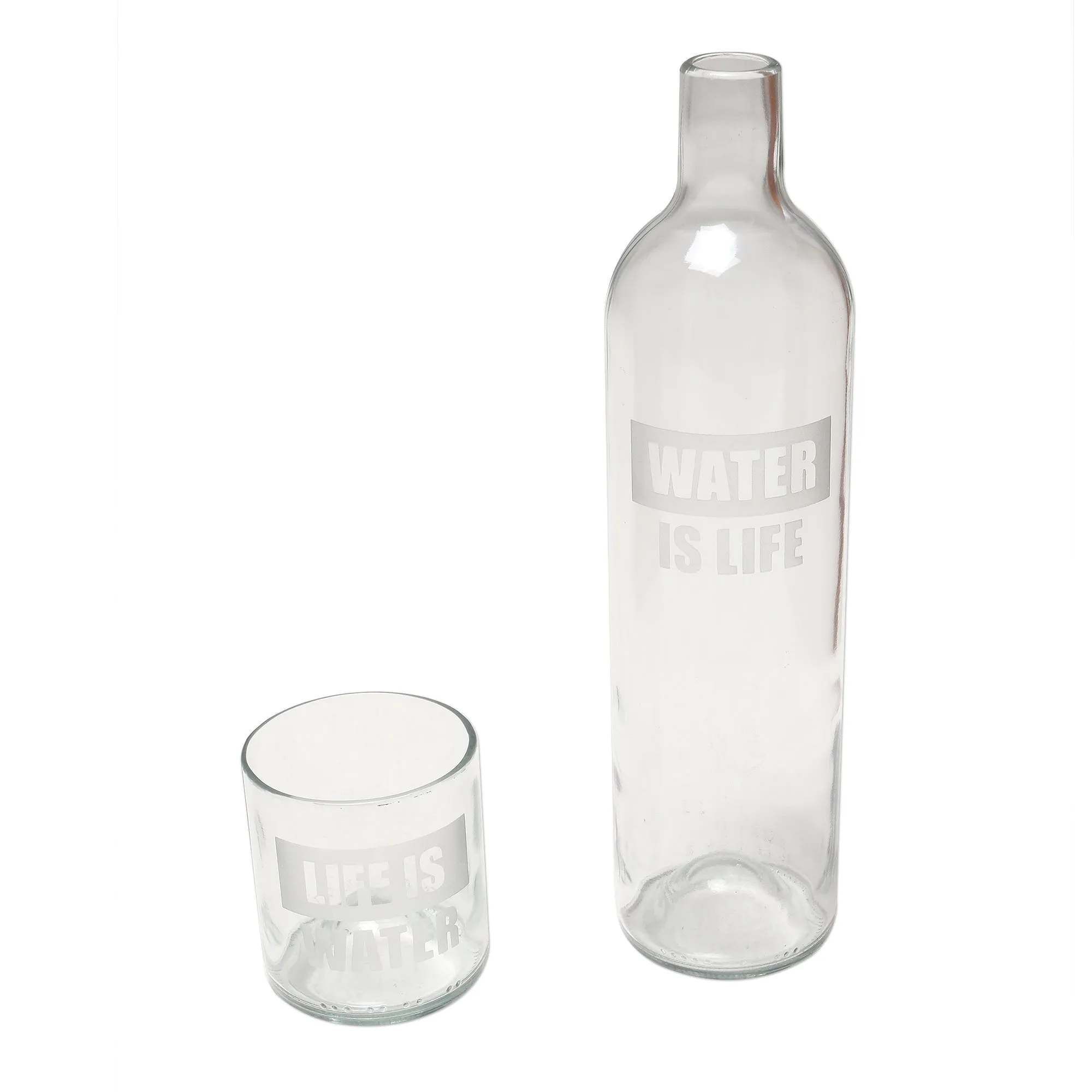 Water is Life Upcycled Bottle Carafe and Glass Set Crafted in Bali