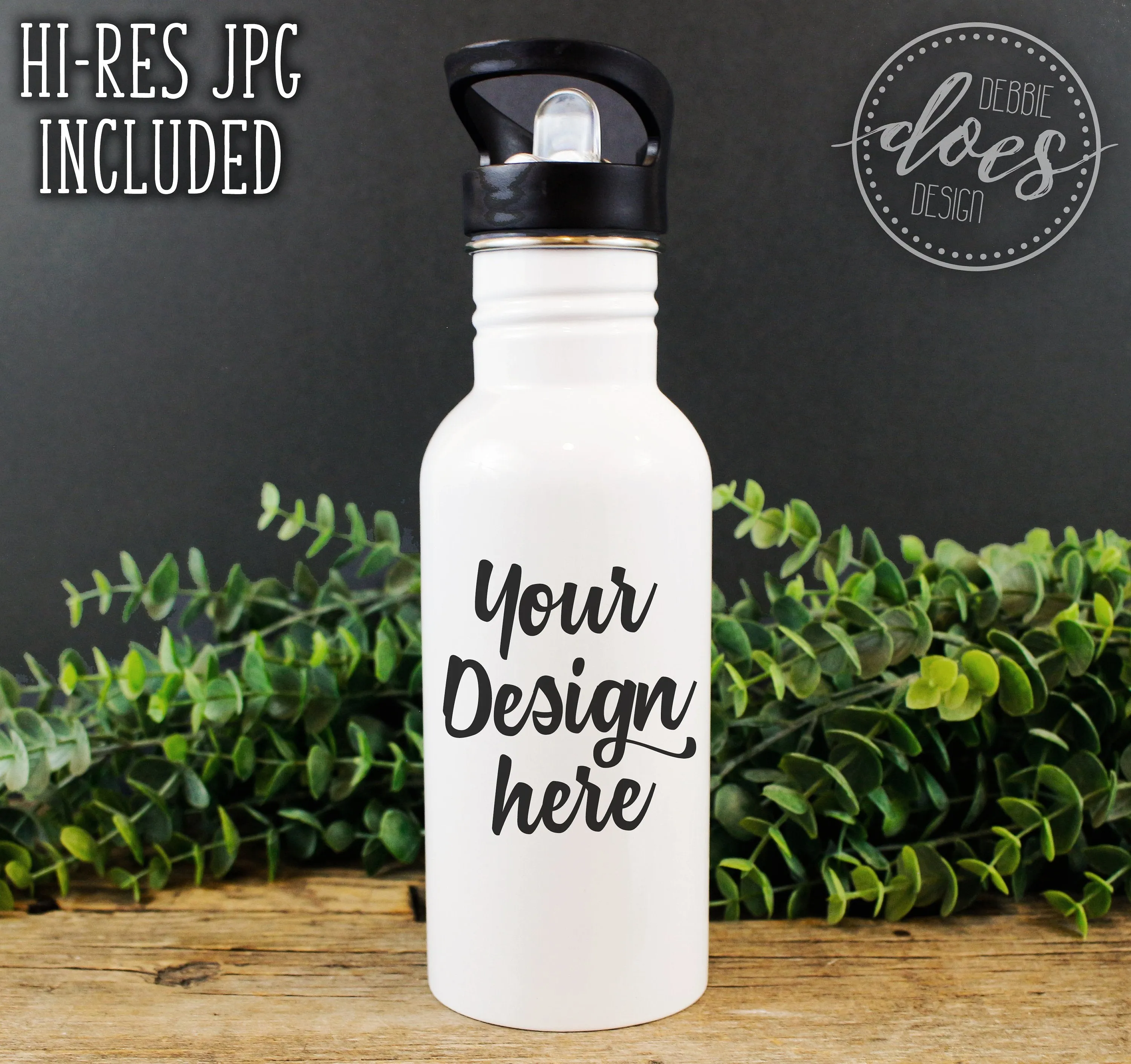 White Sublimation Water Bottle with Straw Mockup 16