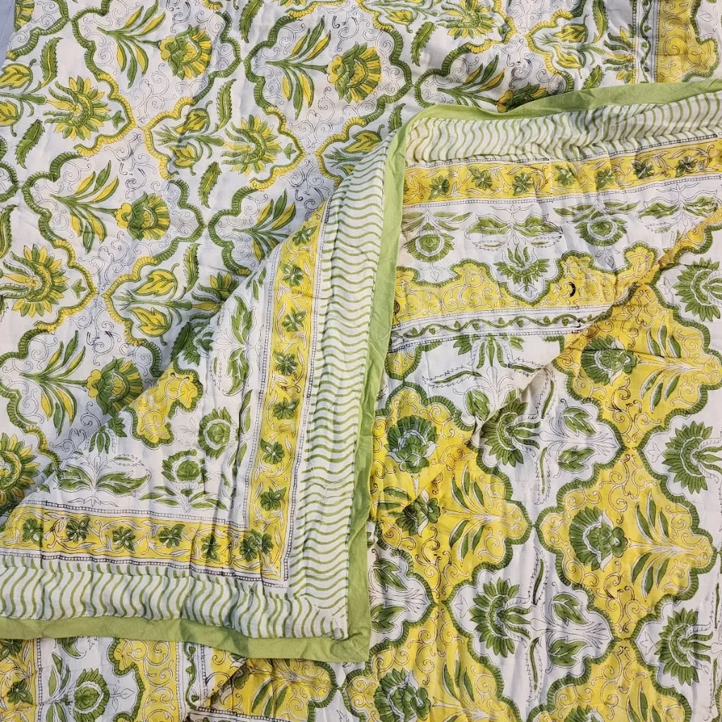 Yellow and Green Hand Blocked Quilt