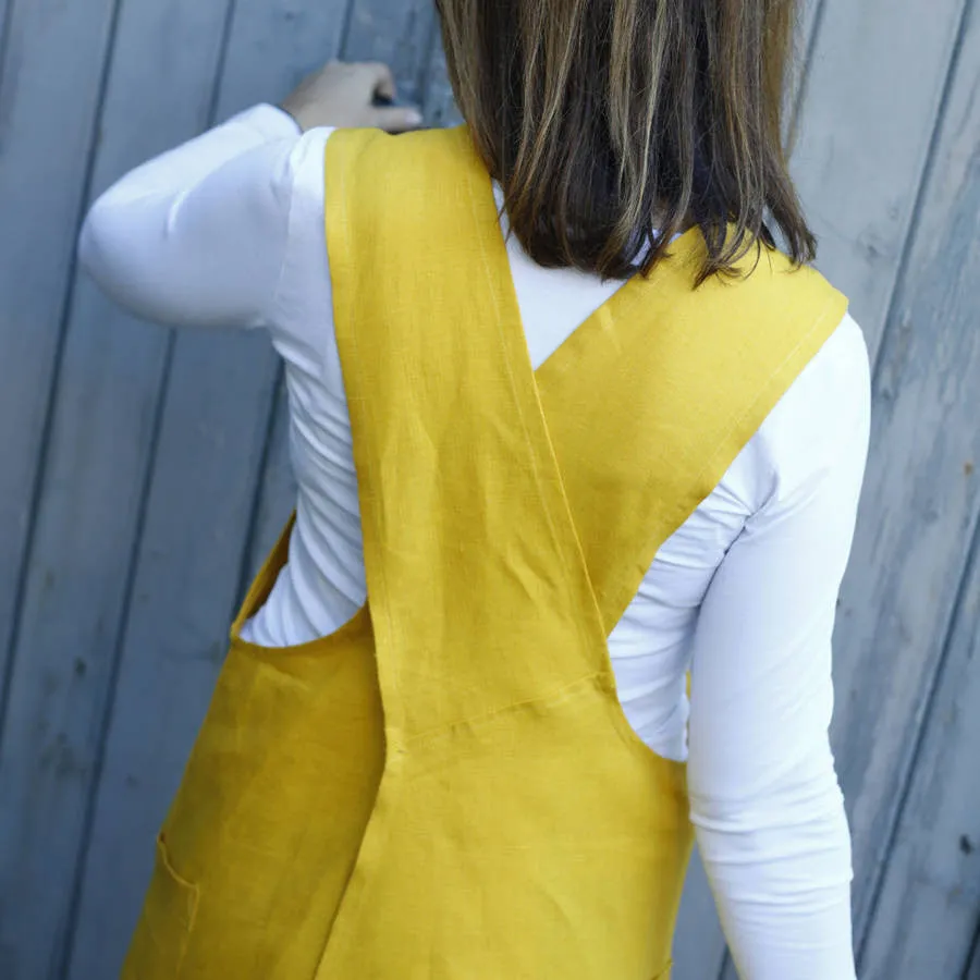 Yellow Cross Back Linen Multi Purpose Apron