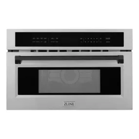 ZLINE Autograph Edition 30 in. 1.6 cu ft. Built-in Convection Microwave Oven in Stainless Steel with Matte Black Accents (MWOZ-30-MB)